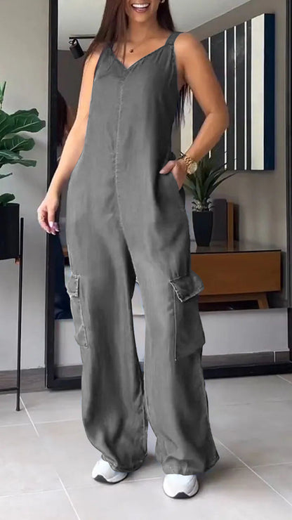 Kvinders Denim Jumpsuit V-Hals Komfortabel 5