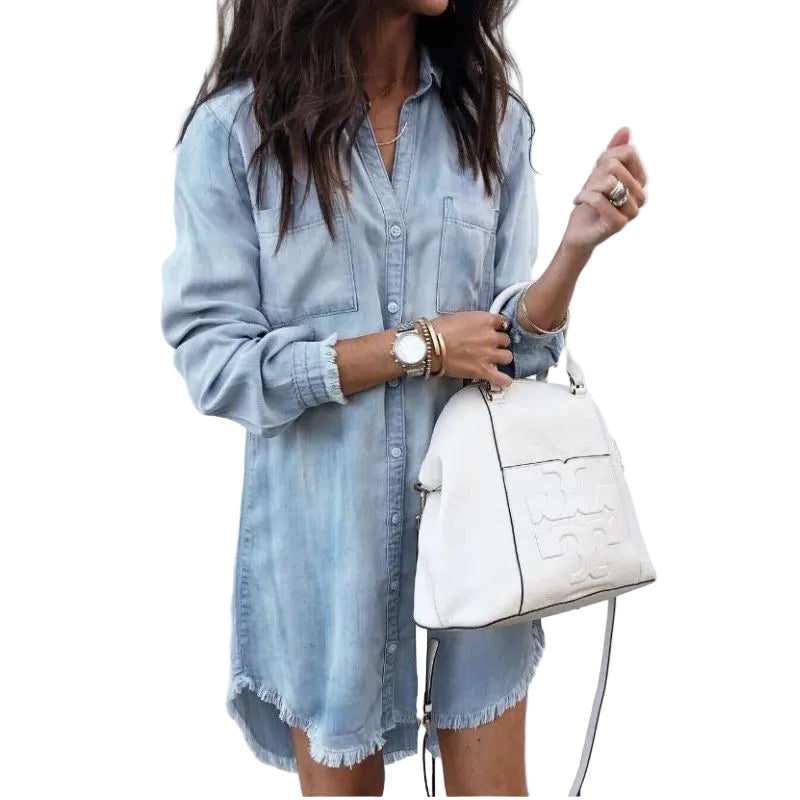 Kvinders Denim Kjole Klassisk Stil 0