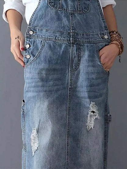 Kvinders Denim Latzkjole Casual 6