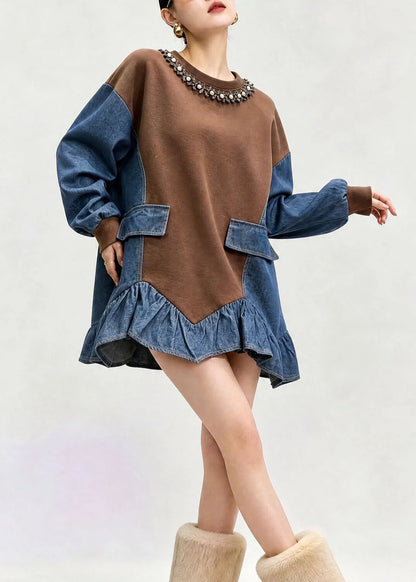 Kvinders Denim Top Asymmetrisk Patchwork Design 4