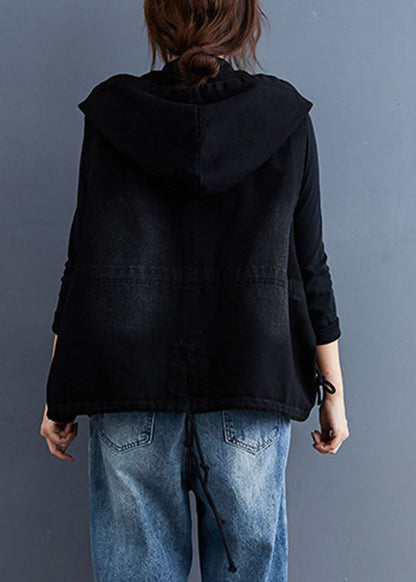 Kvinders Denim Trench Vest med Hætte og Knapper 3
