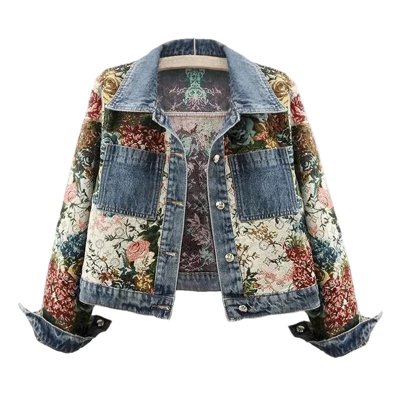 Kvinders Denimjakke med Blomsterdesign 0