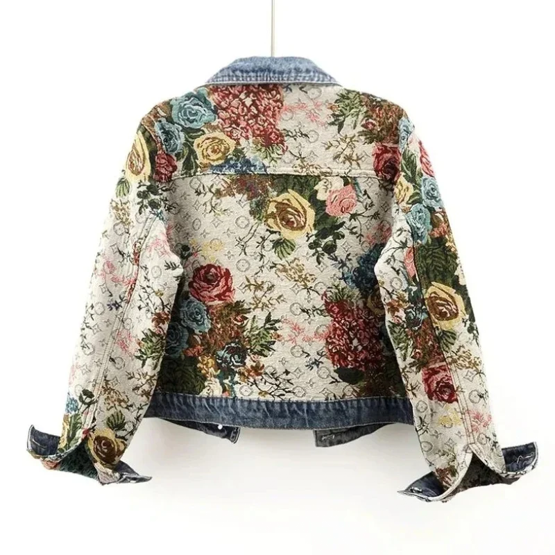 Kvinders Denimjakke med Blomsterdesign 1