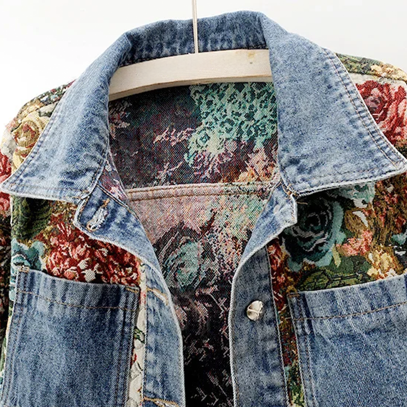 Kvinders Denimjakke med Blomsterdesign 2