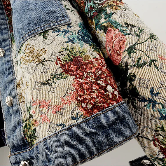Kvinders Denimjakke med Blomsterdesign 4
