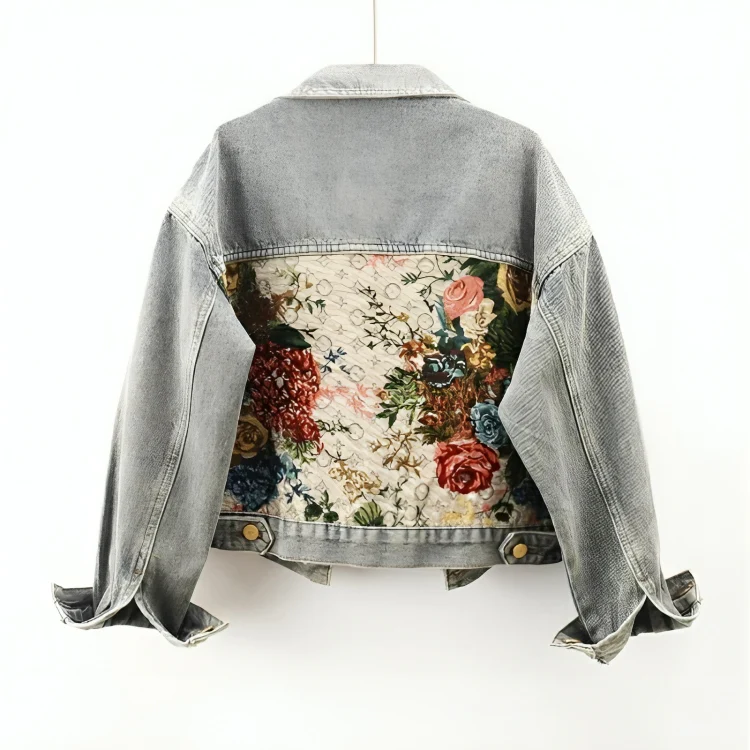 Kvinders Denimjakke med Blomsterdesign 5