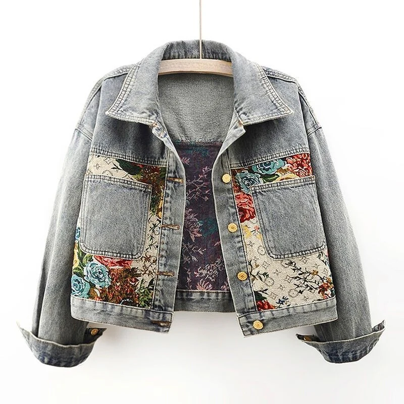 Kvinders Denimjakke med Blomsterdesign 8