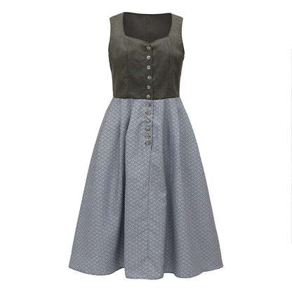 Kvinders Dirndl Kjole med Forklæde Traditionelt Design 100% Bomuld 3