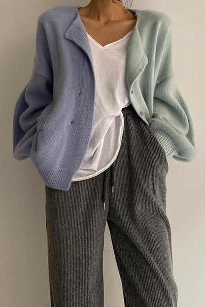 Kvinders Farveblok Cardigan Med Drop Shoulder 1