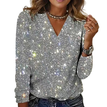 Kvinders Festbluse med Pailletter 0