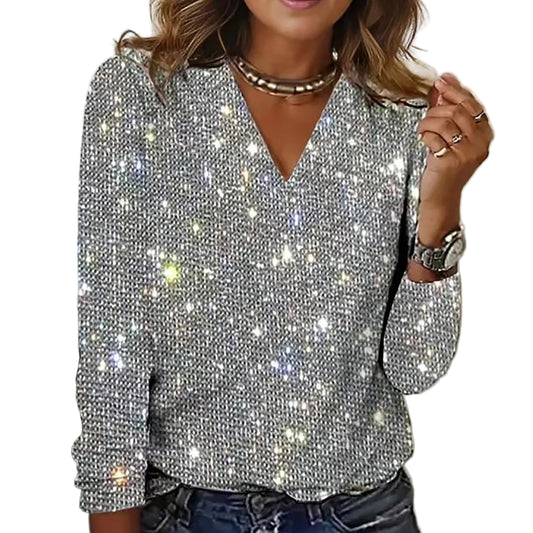 Kvinders Festbluse med Pailletter 0