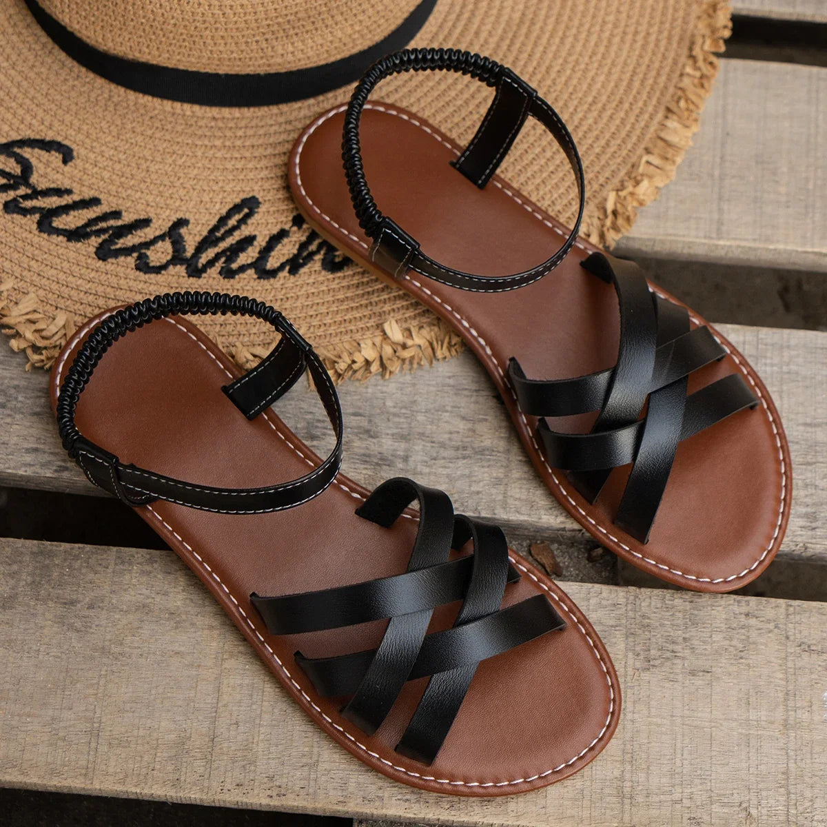 Kvinders Flade Sandaler Roman Strap Designer 7