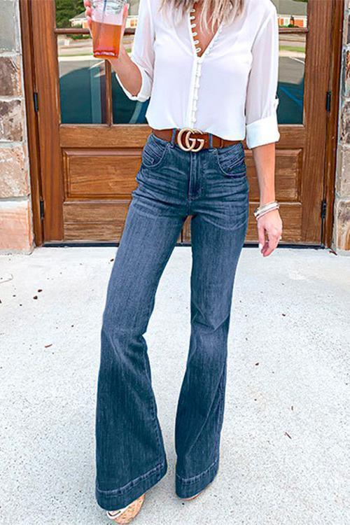 Kvinders Flare Bottoms Jeans Distressed Design 1