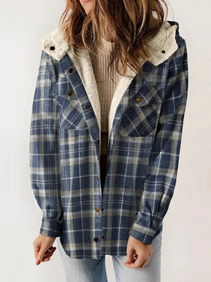 Kvinders Fleecejakke med Hætte og Plaid Design 3
