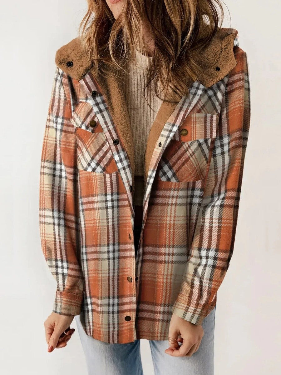 Kvinders Fleecejakke med Hætte og Plaid Design 5