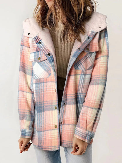 Kvinders Fleecejakke med Hætte og Plaid Design 6