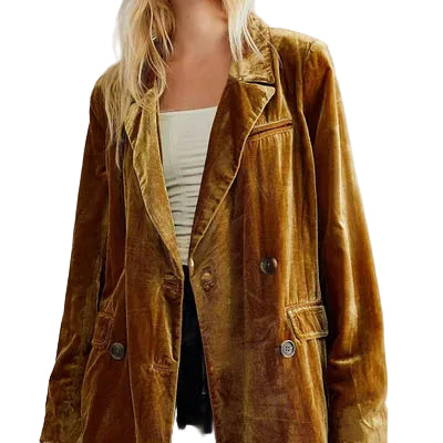 Kvinders Fløjlsblazer med Lange Ærmer Klassisk Stil 0