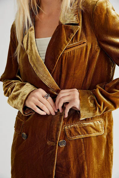 Kvinders Fløjlsblazer med Lange Ærmer Klassisk Stil 1