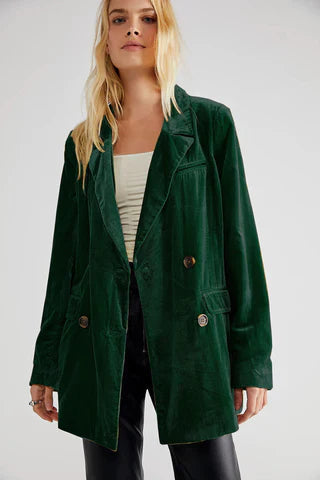 Kvinders Fløjlsblazer med Lange Ærmer Klassisk Stil 4