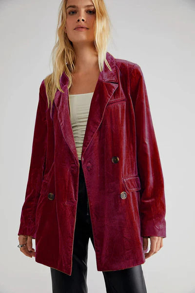 Kvinders Fløjlsblazer med Lange Ærmer Klassisk Stil 5