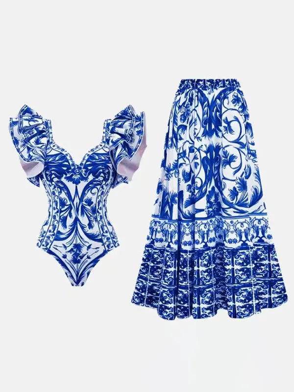 Kvinders Floral Skirted Badedragt med Top og Nederdel Solgt Separat 1