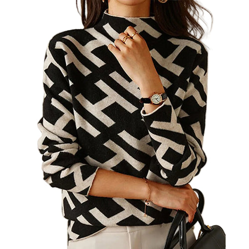 Kvinders Geometrisk Sweater med V-udskæring 0
