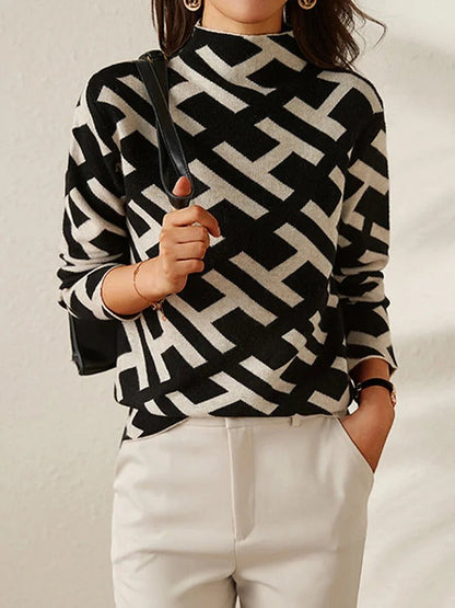 Kvinders Geometrisk Sweater med V-udskæring 1