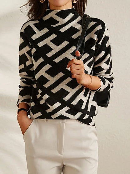 Kvinders Geometrisk Sweater med V-udskæring 2