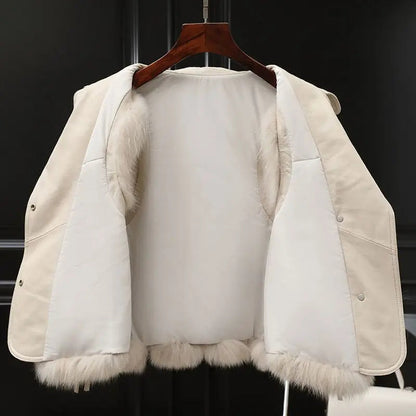 Kvinders Gilet med Krave og Pels Trim, Justerbar Bindeside, Ærmeløs Design 1