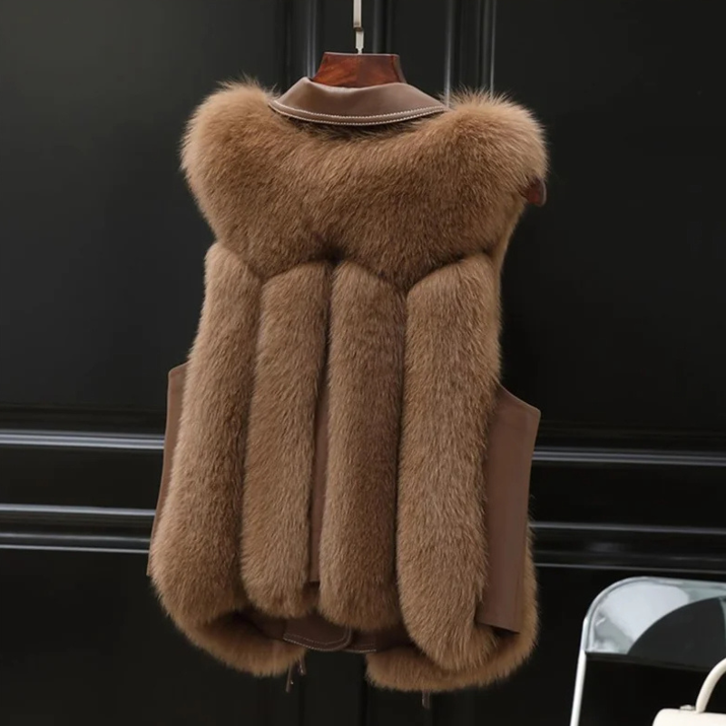 Kvinders Gilet med Krave og Pels Trim, Justerbar Bindeside, Ærmeløs Design 4