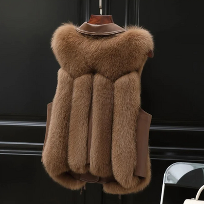 Kvinders Gilet med Krave og Pels Trim, Justerbar Bindeside, Ærmeløs Design 4