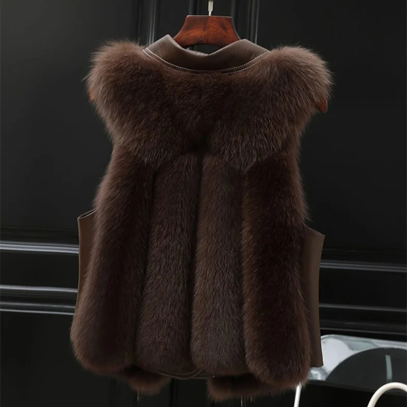 Kvinders Gilet med Krave og Pels Trim, Justerbar Bindeside, Ærmeløs Design 6