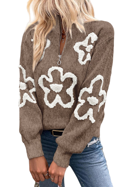Kvinders Half Zip Sweater Blomstret Viskose Polyester Polyamid 3