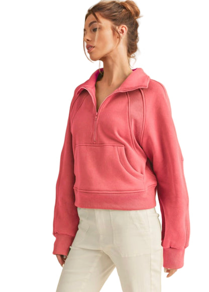 Kvinders Half Zip Top Funnel Neck Let Stof 0