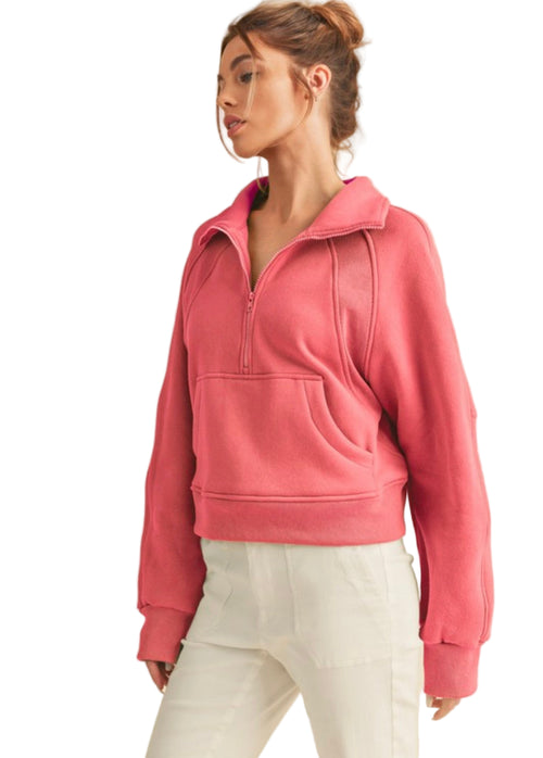 Kvinders Half Zip Top Funnel Neck Let Stof 0