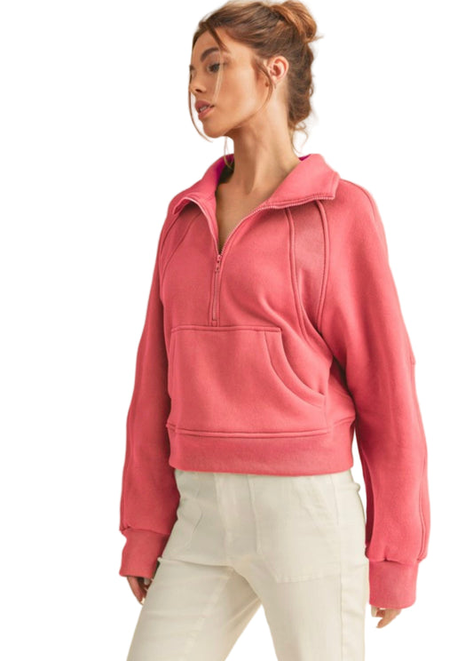 Kvinders Half Zip Top Funnel Neck Let Stof 0