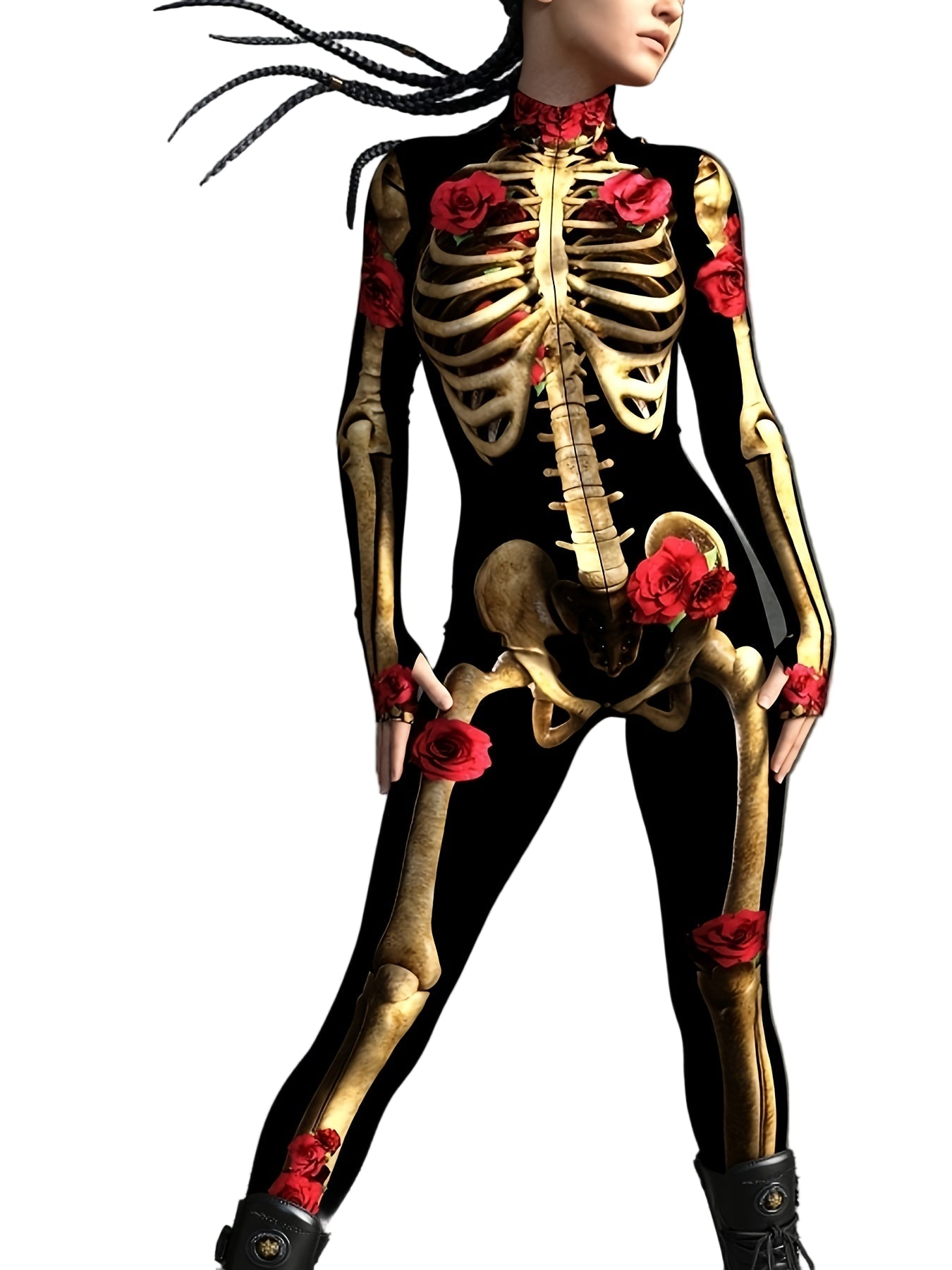 Kvinders Halloween Kostume Jumpsuit med Skelettryk 0