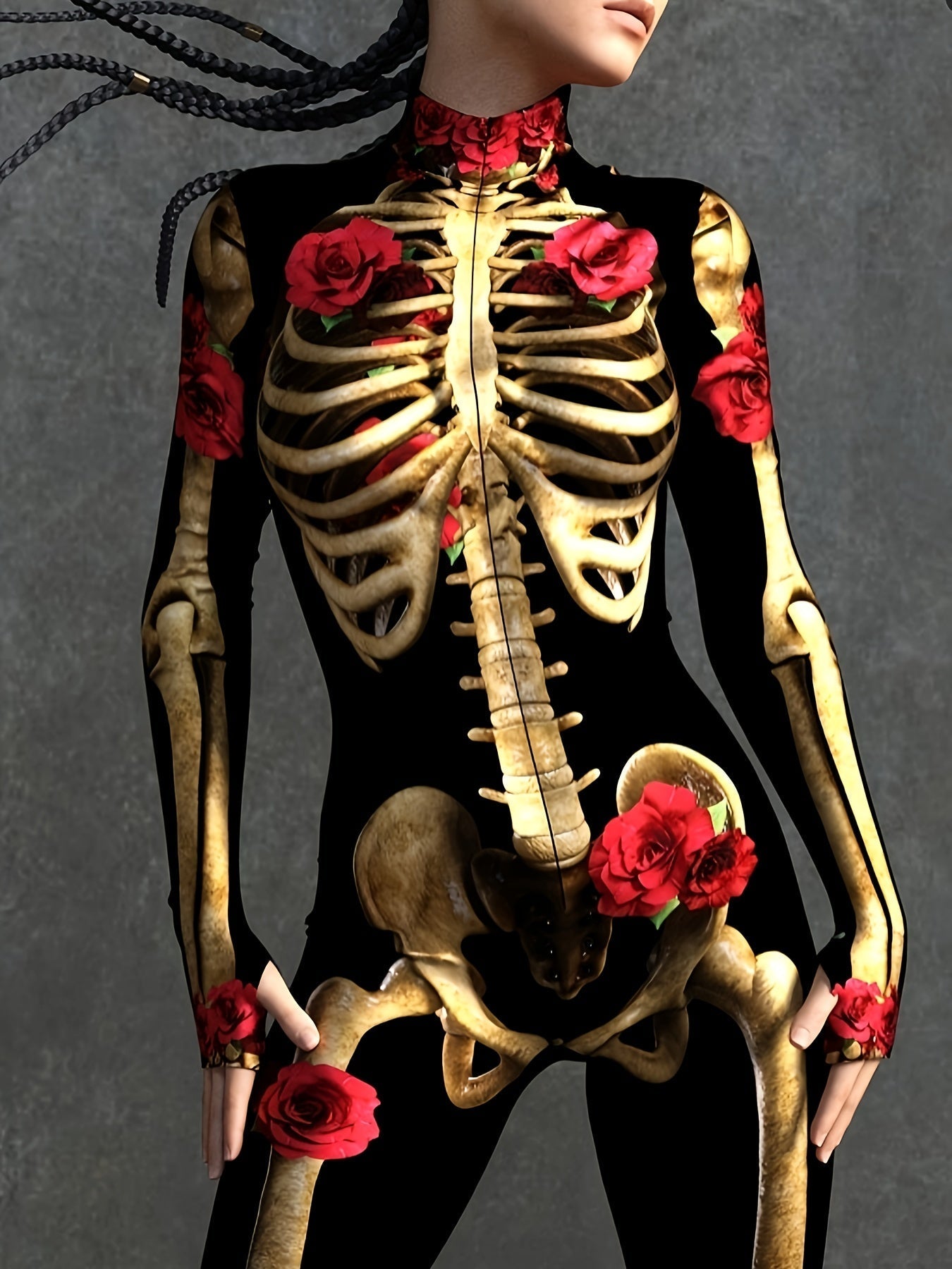 Kvinders Halloween Kostume Jumpsuit med Skelettryk 1