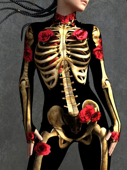 Kvinders Halloween Kostume Jumpsuit med Skelettryk 1