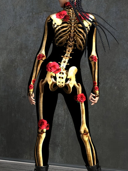 Kvinders Halloween Kostume Jumpsuit med Skelettryk 2