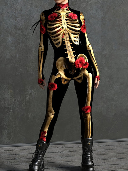Kvinders Halloween Kostume Jumpsuit med Skelettryk 3