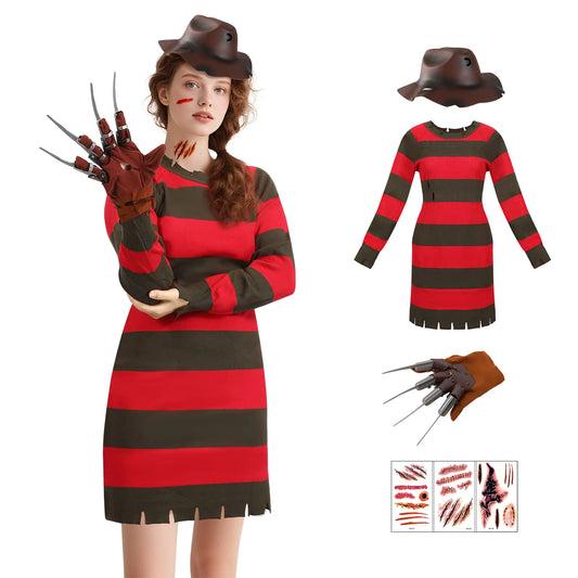 Kvinders Halloween Kostume Sæt med Kjole, Hat, Handsker og Dekorationer 0