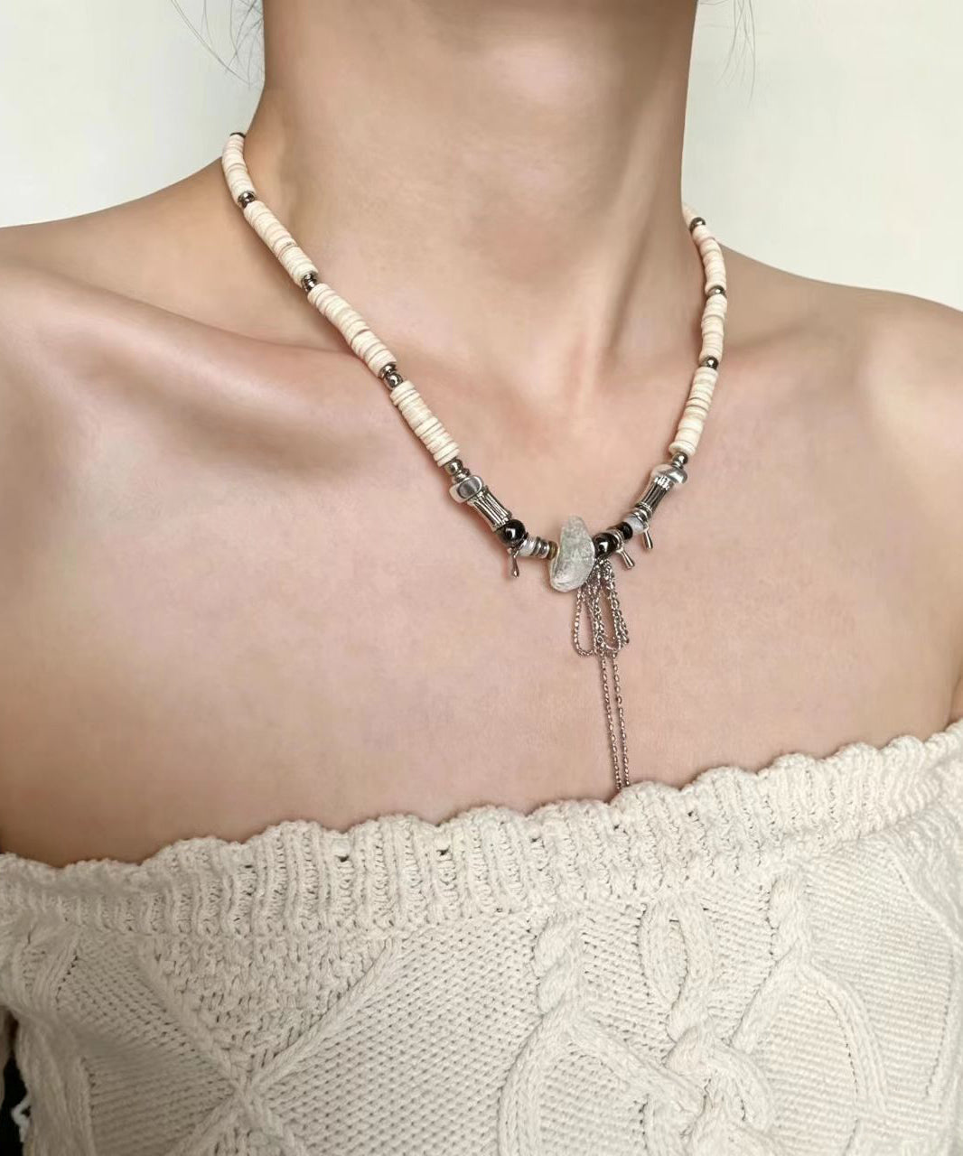 Kvinders Halskæde Boho Stil med Perler og Vedhæng 1