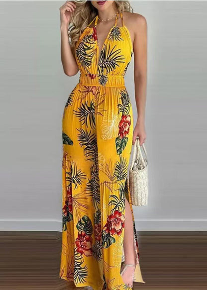 Kvinders Halter Jumpsuit med Elastisk Talje og Print 1