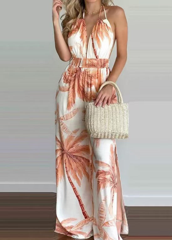 Kvinders Halter Jumpsuit med Elastisk Talje og Print 2