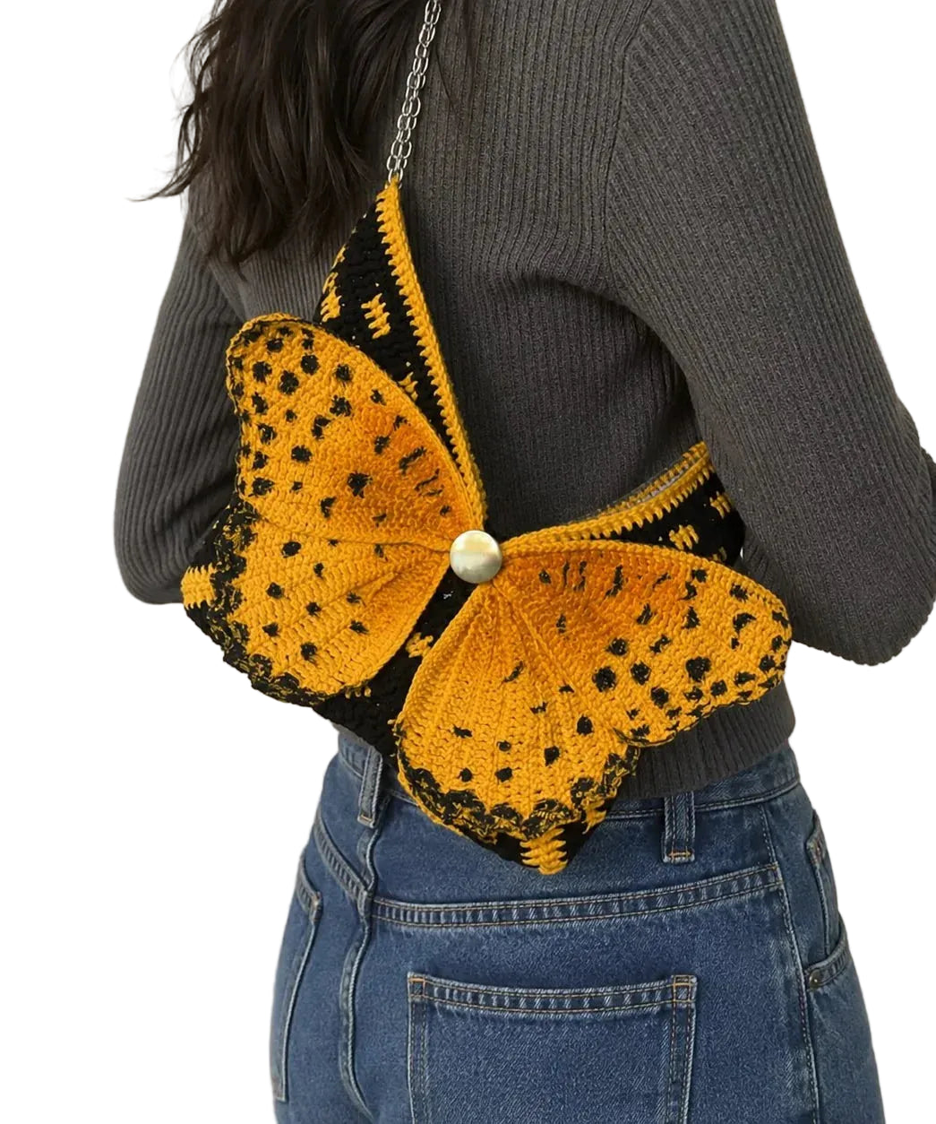 Kvinders Håndstrikket Skuldertaske med Sommerfuglevinge Design 0