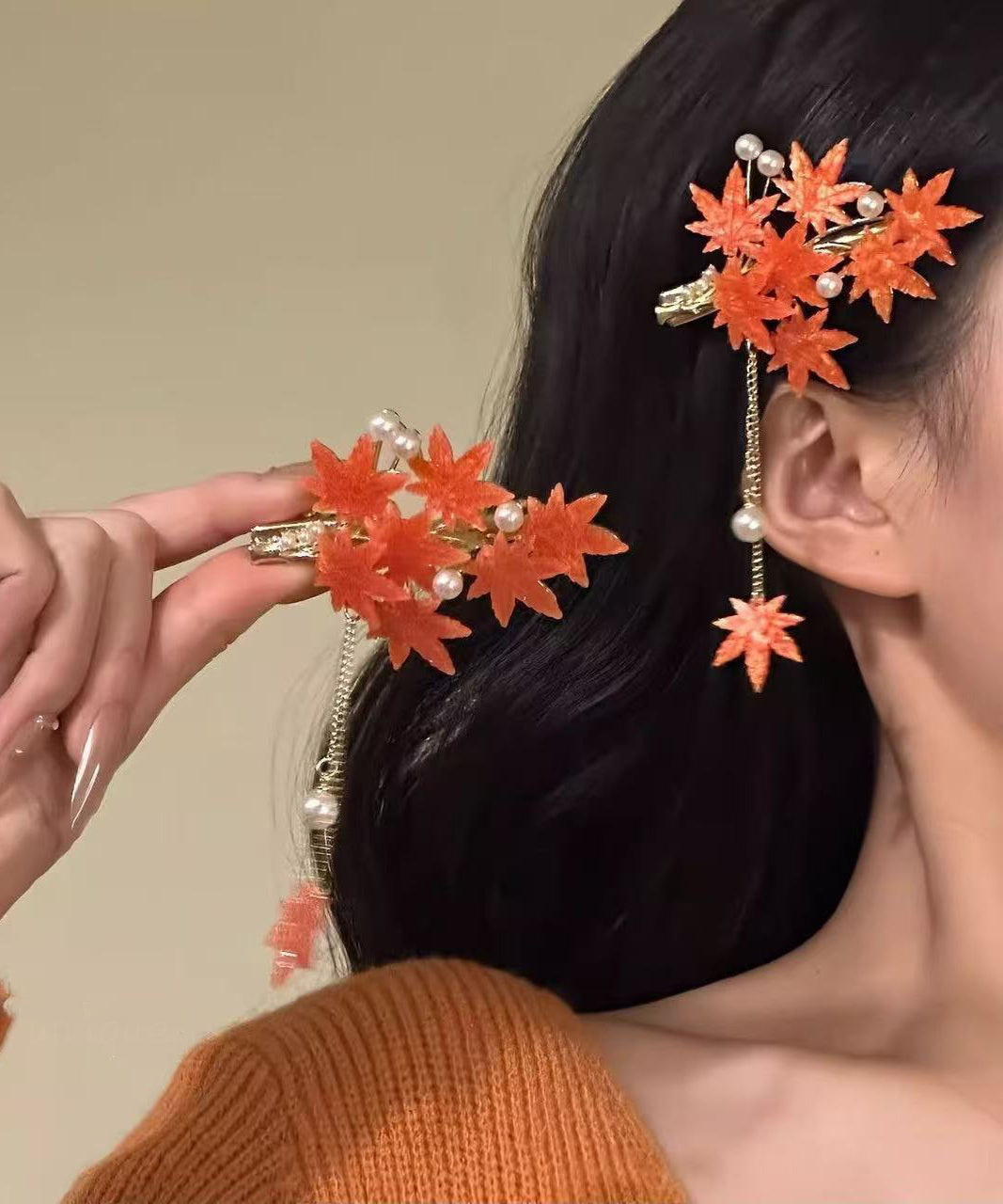 Kvinders Hårnål med Ahornblad og Glasblomst Design 0