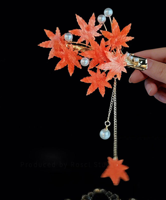 Kvinders Hårnål med Ahornblad og Glasblomst Design 3