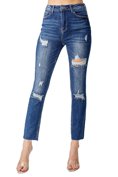 Kvinders Høj Talje Distressed Skinny Jeans 0