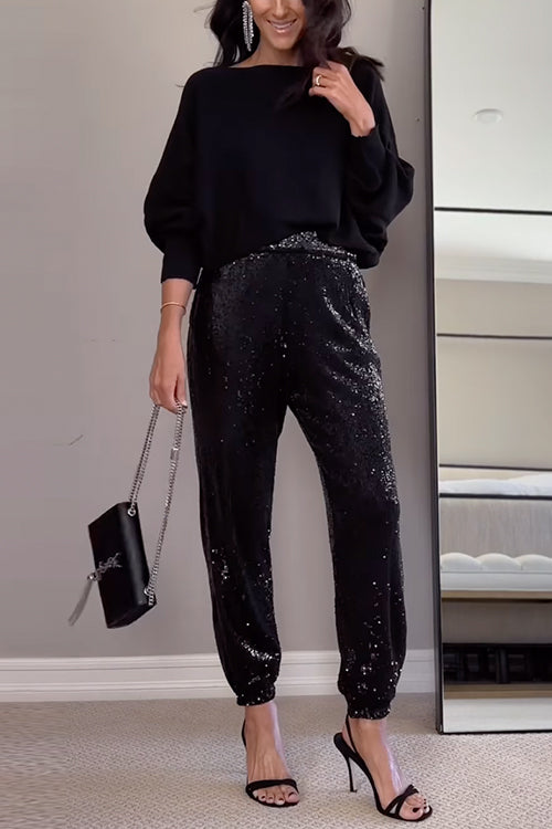 Kvinders Høj Talje Pailletter Joggers 3